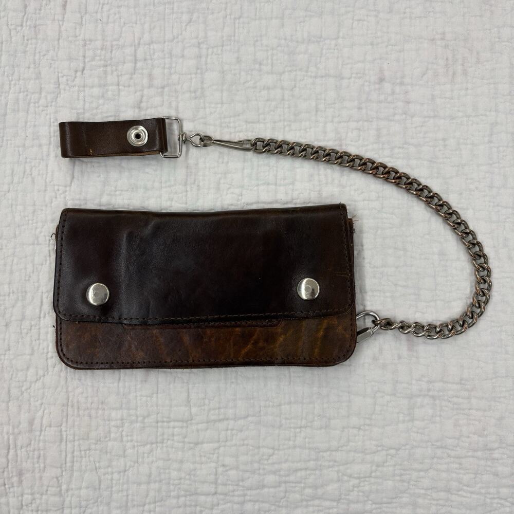 Vintage Trucker Safety Wallet Brown Leather Chain Belt Loop Key Hook Made In USA